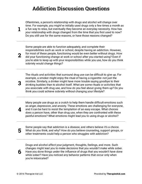 Addiction Discussion Questions PDF cover