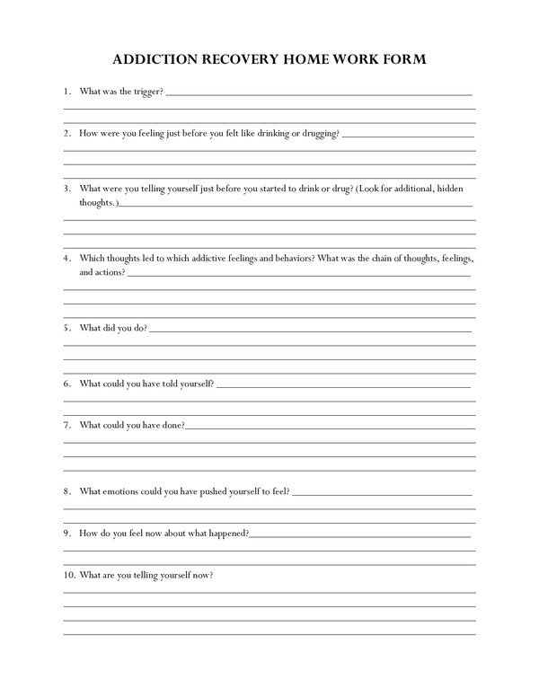Addiction Recovery Home Work Form PDF cover